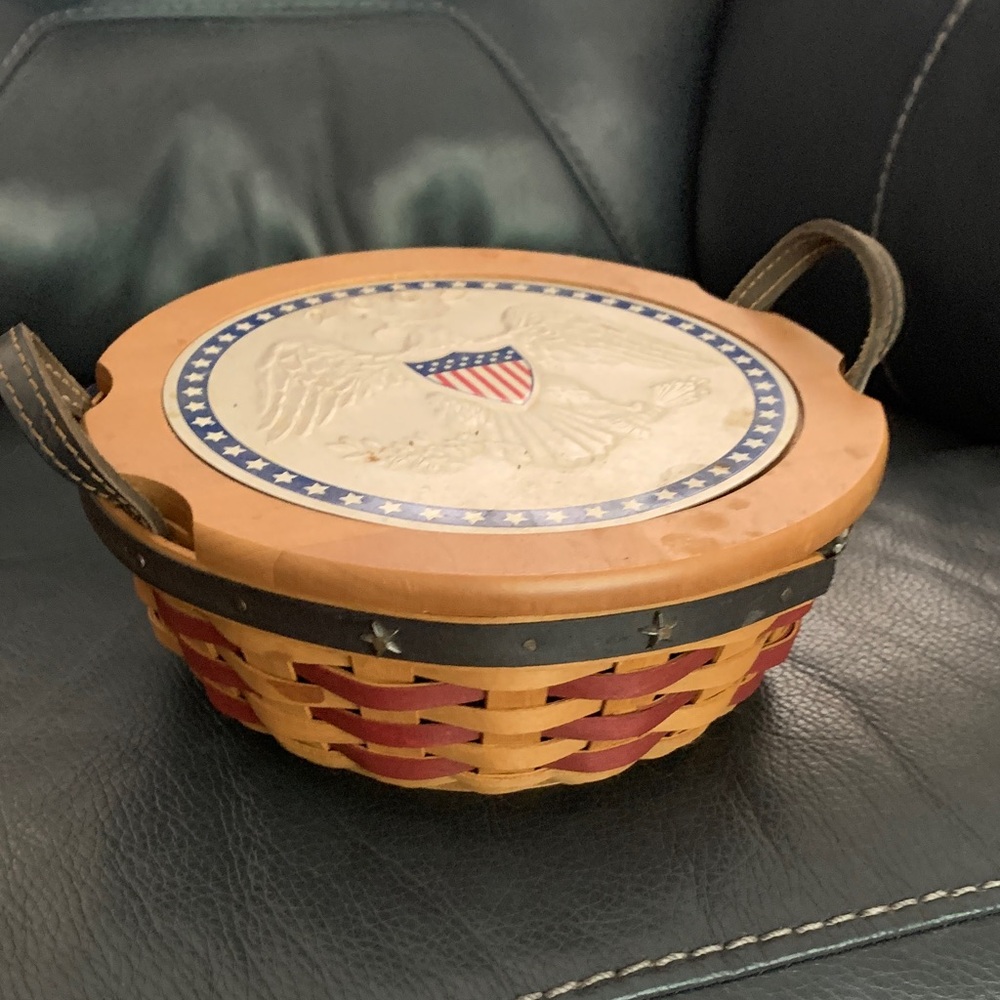 Longaberger Red and Tan Woven Basket with Handles
